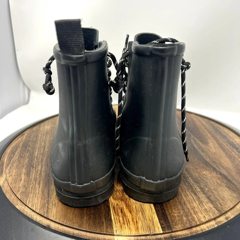 Madewell Rain Boots Women's 9 Lace Up Lugsole Black Rubber
